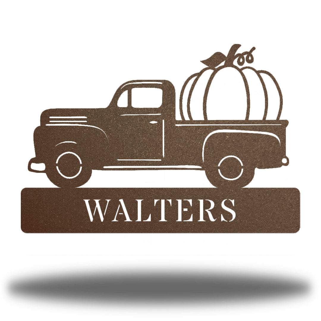Riverside Designs-Pumpkin Truck Monogram-Metal Wall Art Décor